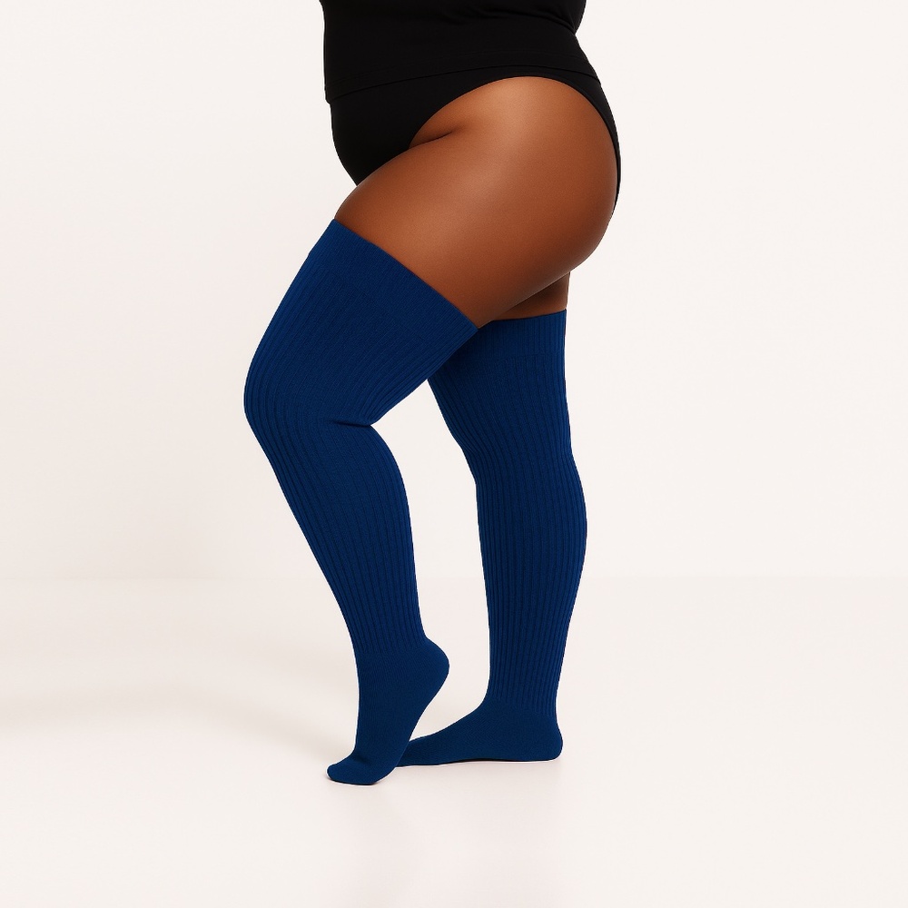 PLUS SIZE Thigh High Socks, Blue Women's Extra Long Over The Knee Stocking